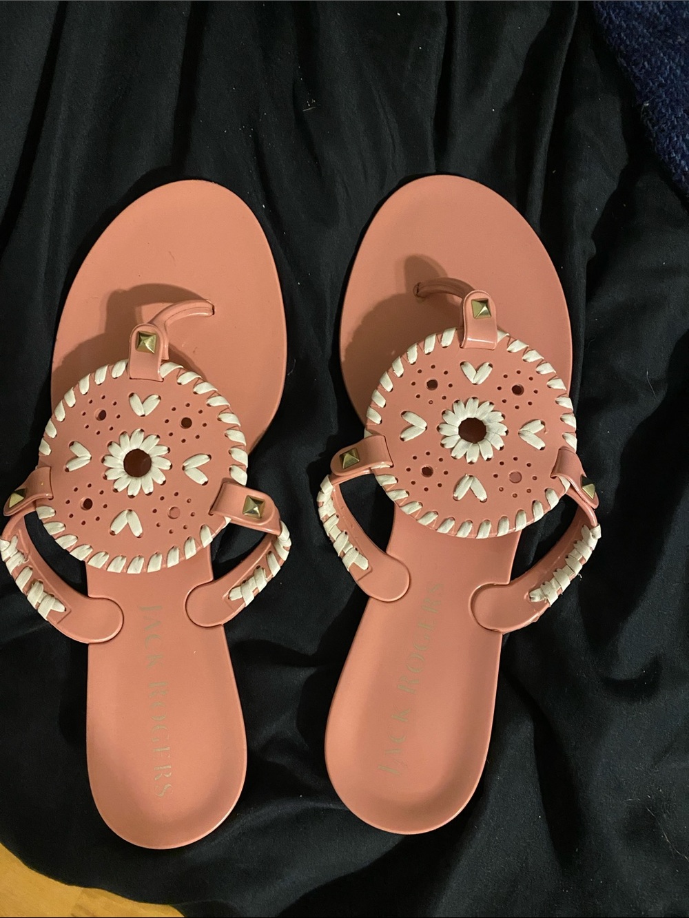Jack Rogers Coral Pink Whipstitch Medallion Sandals